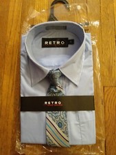 Blue 12 Regular Retro Long Sleeve With Pocket  Clip On Tie Boys Dress Shirt