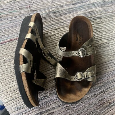 Naot sandals womens 38/7 Kate metallic silver Leather Rhinestone