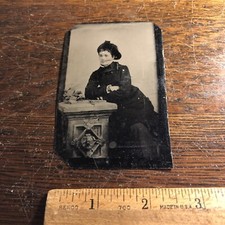 Antique Tintype Victorian in Dress  Hat Women Civil War Era Photo Photograph