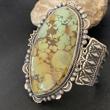 XXL Mens Green Spiderweb Turquoise Navajo Sterling Silver Cuff Bracelet 1630