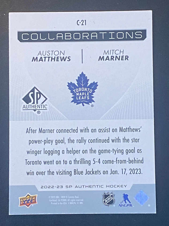 Auston Matthews & Mitch Marner 2022-23 SP Authentic Collaborations #C-21 - Image 2 of 2