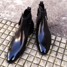 Handmade Black Leather Ankle Boots, Men Black Leather Boots, High Ankle Boots