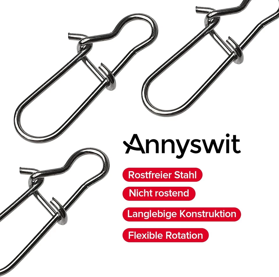 Fishing Snap Set 5 Größen Wirbel Angelhaken Forelle Hecht Barsch Duo-Schloss 100 - Bild 4 von 4
