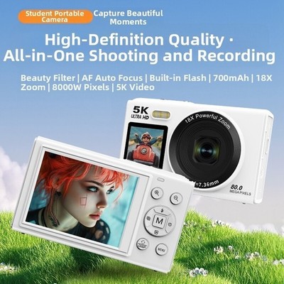 5K Ultra HD Digitalkamera mit Dual 2 8 Zoll Bildschirm 80MP 18X Zoom tragbar