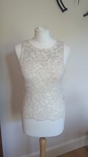New Look Women’s Sleeveless Top UK 10 Cream Lace Sequin Beaded Sparkly Occasion