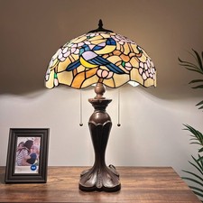 Tiffany Style Table Lamp Stained Glass Magpies Plum Flowers 16"W*16"D*24"H