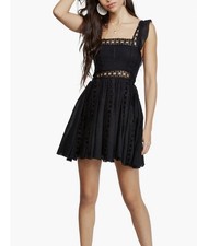 Free People Women's XS Mini Dress Black Lace Bohemian Sleeveless
