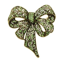 Bow Pin Brooch Green Fashion jewelry Free Ship 2.6 Inch