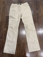 Vintage Versace Couture Ladies Beige Pelle Leather Pants Made in Italy Sz 41 EU