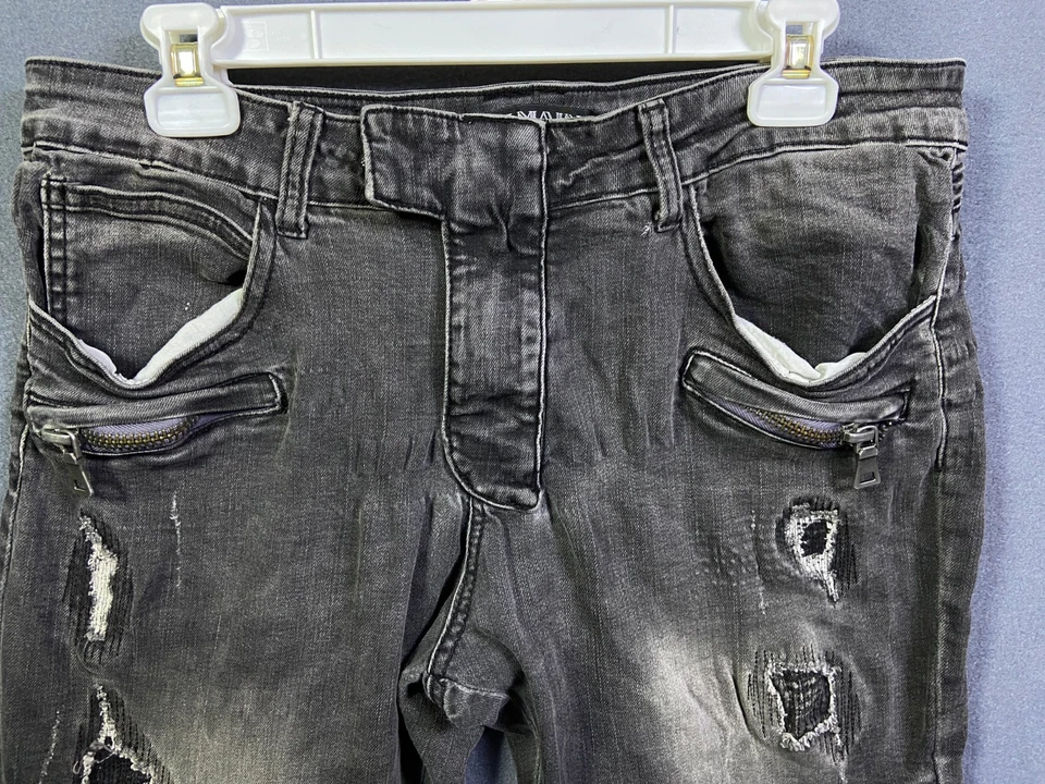 Balmain Paris Jean Biker Long Shorts Men’s Size 33 Jorts Dark Wash Denim Stretch - Image 2 of 4