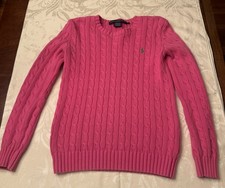 Ralph Lauren Sport Pink Cable Knit Sweater Women  s Small  100 Cotton Crewneck