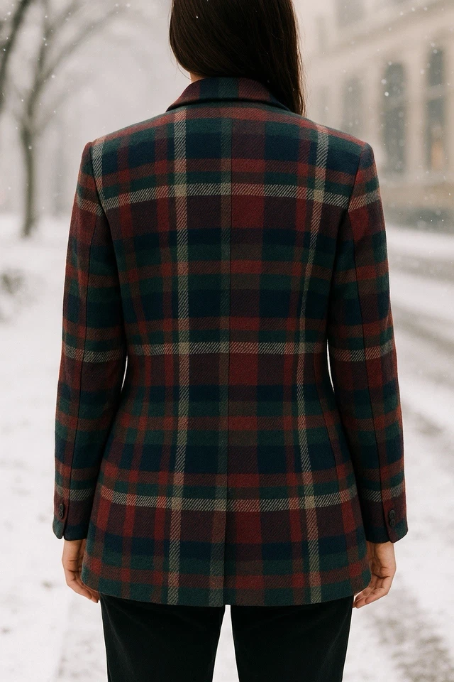 Y2K Sag Harbor Blazer Jacket Wool Blend Womens Size 18 Plaid Red Green 1 Button - Image 2 of 4