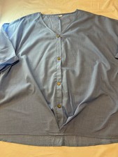 Blue XXXL Solid Scrub Top Button Front Short Sleeve Polyester Elastane Medical