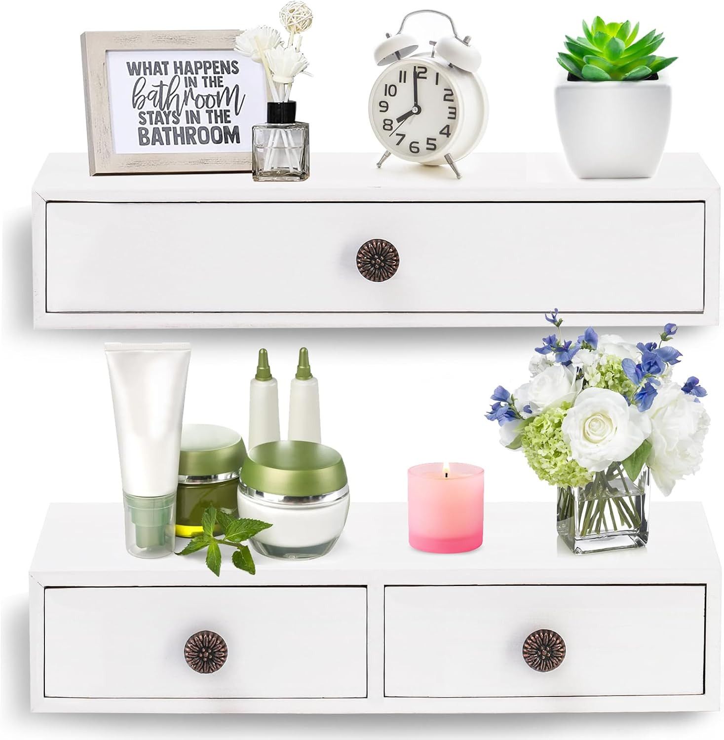 With Drawer - Rustic Wood Floating Wall Mounted Draw