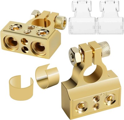 2X Car Battery Terminal Clamp Post 0/4/8/10 GA AWG Gauge Positive Negative Port
