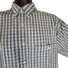 Eddie Bauer Plaid Button Down Shirt Short Sleeve Cotton Blend Mens M   READ