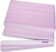 80/80 Grit Nail Files 50 Pcs , Emery Boards for Acrylic Nails and Gel Nails