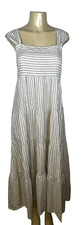 Madewell Maxi Dress Womens Small Gray White Striped Tiered Smocked Back Pockets