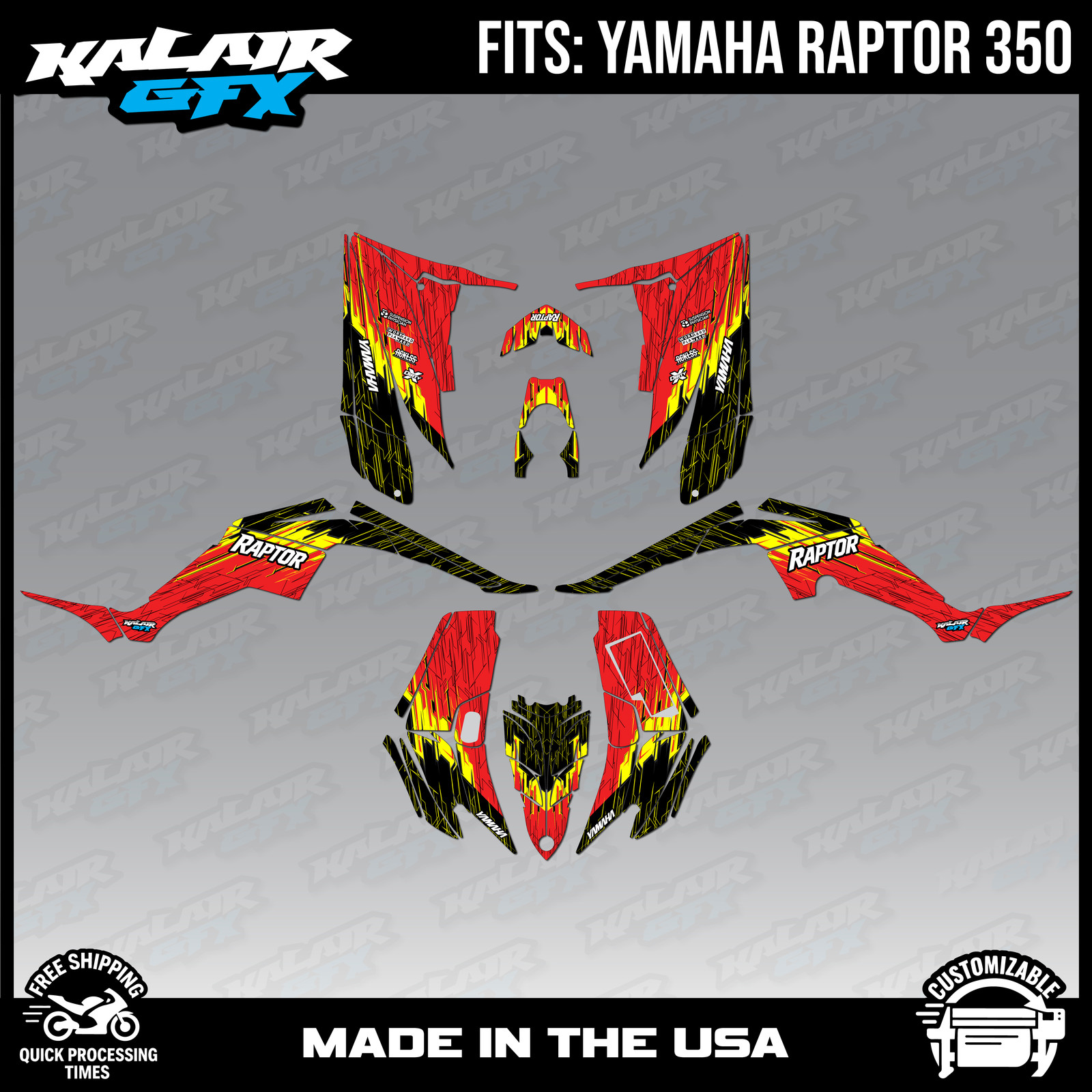 Graphics Kit for Yamaha ATV RAPTOR 350 (All Years) Fracture - RED