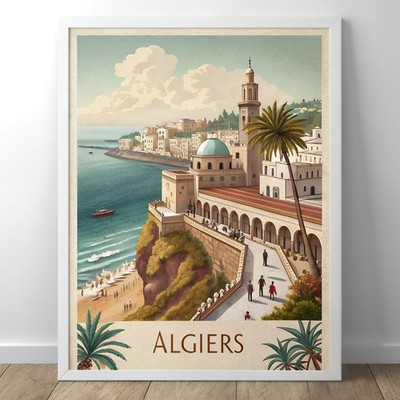Verführerisches Algier Algerien Reiseposter - Casbah und Mediterranean Vista Kunstdruck