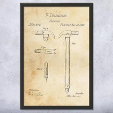 Claw Hammer Patent Wall Art: Woodworking Art, Carpenter Gifts, Workshop Decor