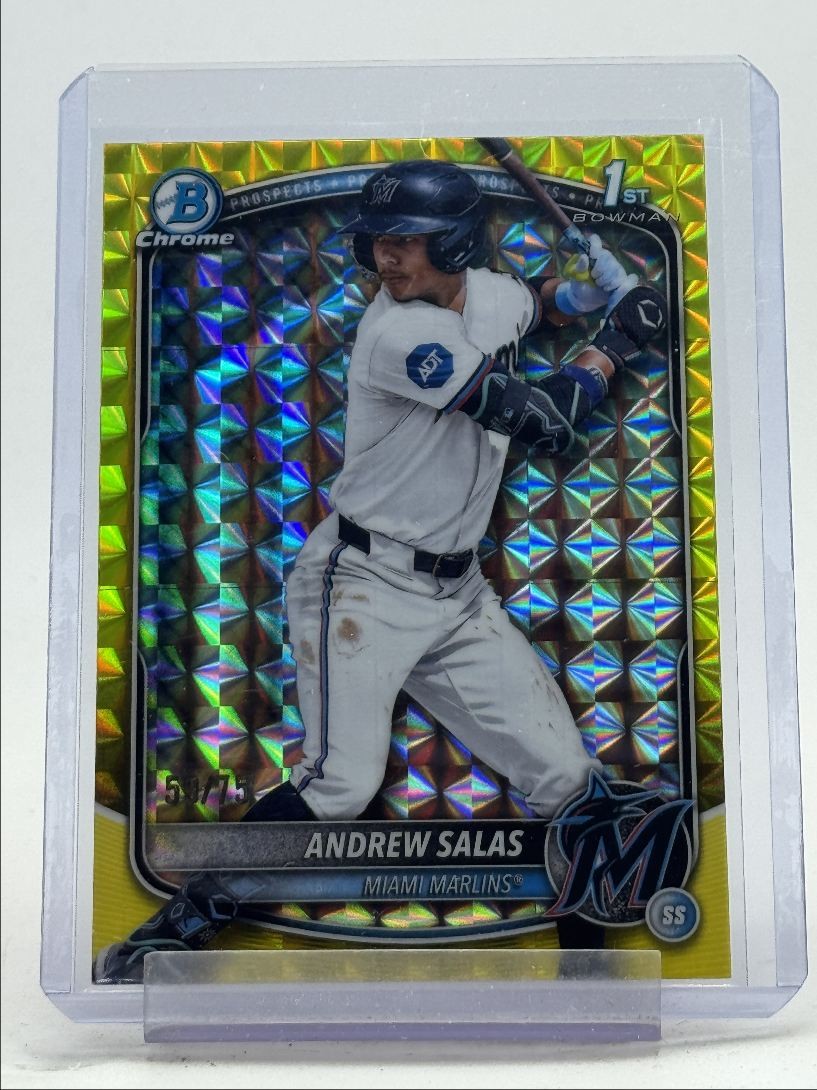 ANDREW SALAS 2025 BOWMAN CHROME 1ST YELLOW GEOMETRIC REFRACTOR A /75 Q5451