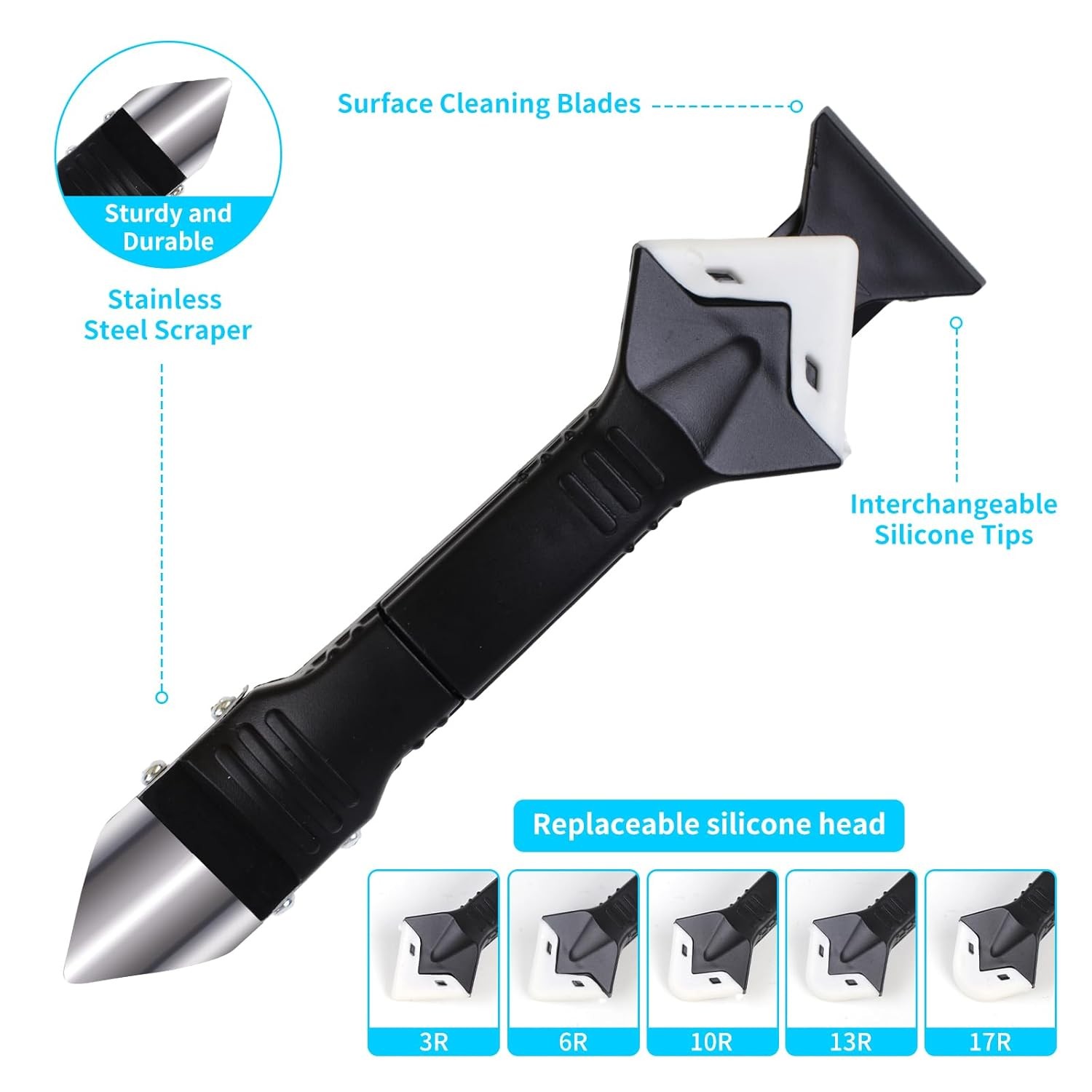 11Pcs Silicone Caulking Tools 3 in1 Grout Removal Tool(Stainless Black 