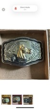 MADE IN USA SILVER  GOLD TONE COWBOY ON HORSE BELT BUCKLE VINTAGE