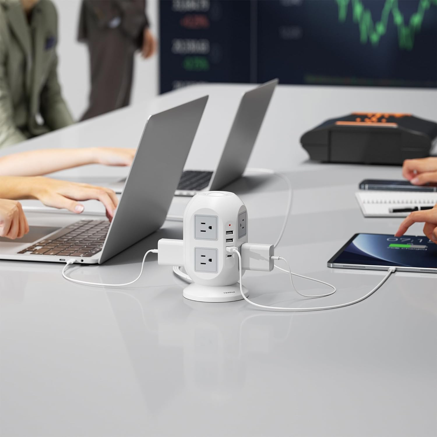 TESSAN Tower Surge Protector Power Strip 10 Ft, Long Flat Extension Cord with Mu