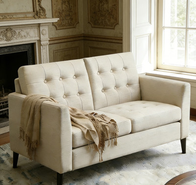NEW 48'' Linen Loveseat Sofa 2-Seater Upholstered Couch Button Tufted Beige