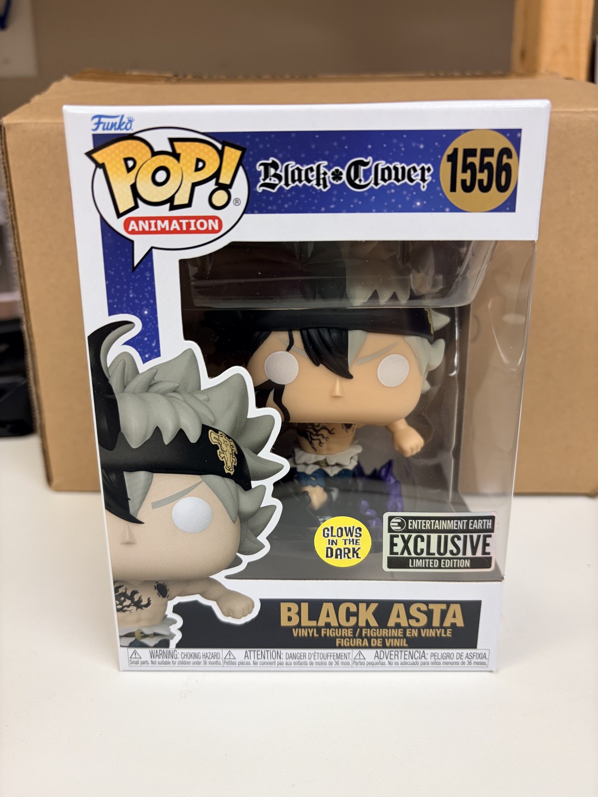 Funko Pop! Black Asta #1556 Black Clover GITD Entertainment Earth w/ Protector