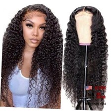 Deep Wave Lace Front Wigs Human Hair Lace Closure 20 Inch Natural Black Color
