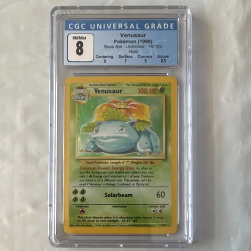 Pokémon TCG Venusaur Base Set 15/102 Holo Rare Unlimited Stage 2 100 HP CGC 8