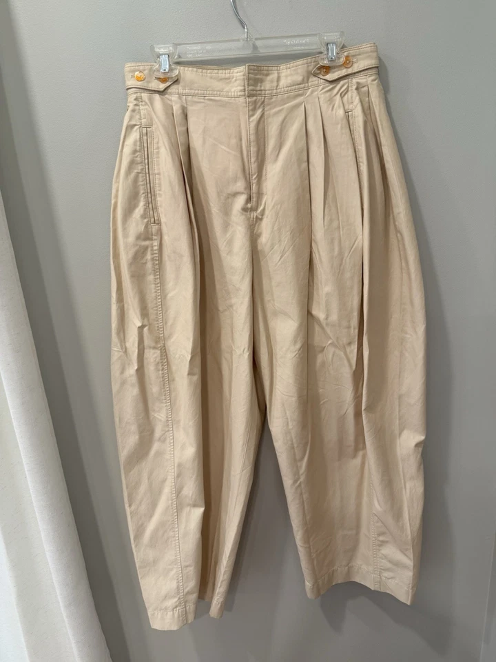 Maeve Anthropologie Utility Barrel Trouser Pants Women 10 Neutral Pleated EUC - Image 3 of 4