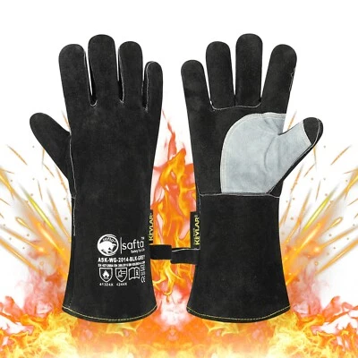 SAFTA SAFETY FOR LIFE Welders Gauntlets Black Extreme Heat Resistant BBQ TIG MIG Welding Gloves 14"