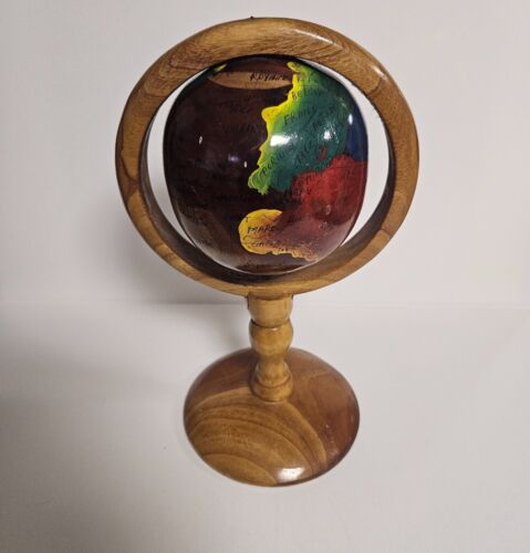 World Globe Hand Carved in Haiti Wooden Vintage Great Office Accent - Picture 3 of 10