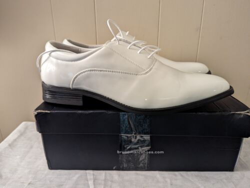 New Bruno Marc Mens Faux White Patent Leather Tuxedo Dress Shoes Classic Oxfords - Picture 1 of 3