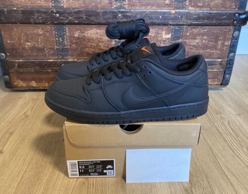2024 Triple Black Nike SB Dunk Low Pro SB Size 9.5 New FJ1674-001 Orange Label