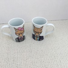 Queenwest Trading Co. Set of Two Mr & Mrs Fox Mugs Height 4 inches