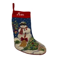 Christmas Mom Crosstitch Mom Embroidered Snowman Mini Stocking
