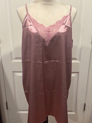 Women's Satin Nightgown Slip V Neck Rose Pink Thin & Soft Sz 3XL 30''Lx23''W