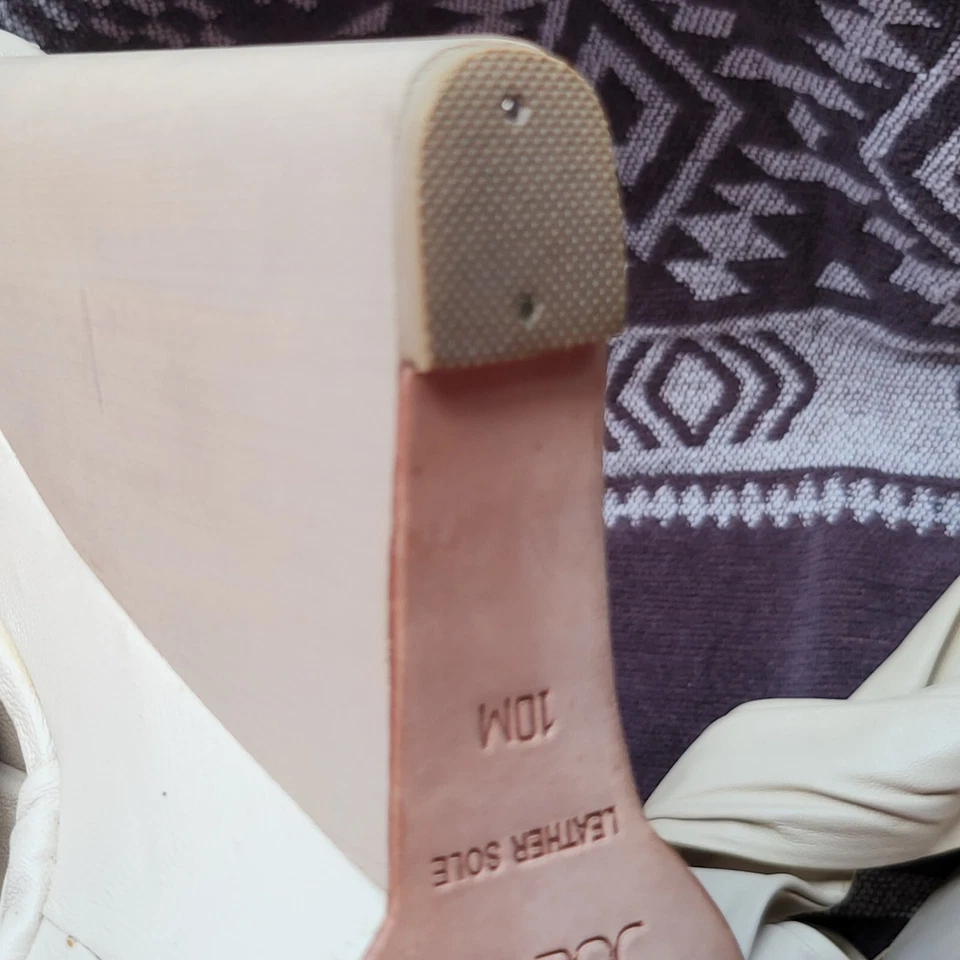 Y2K JOE'S Jeans Leather Wedge Platform Sandals Peep Open Shoes Cream Zip Heel 10 - Image 4 of 4