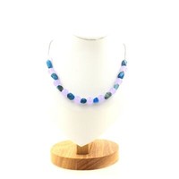 Halskette 20 Perlen Apatit Blau Du Brazilien + Chalcedon Lavendel 8 Mm Femm