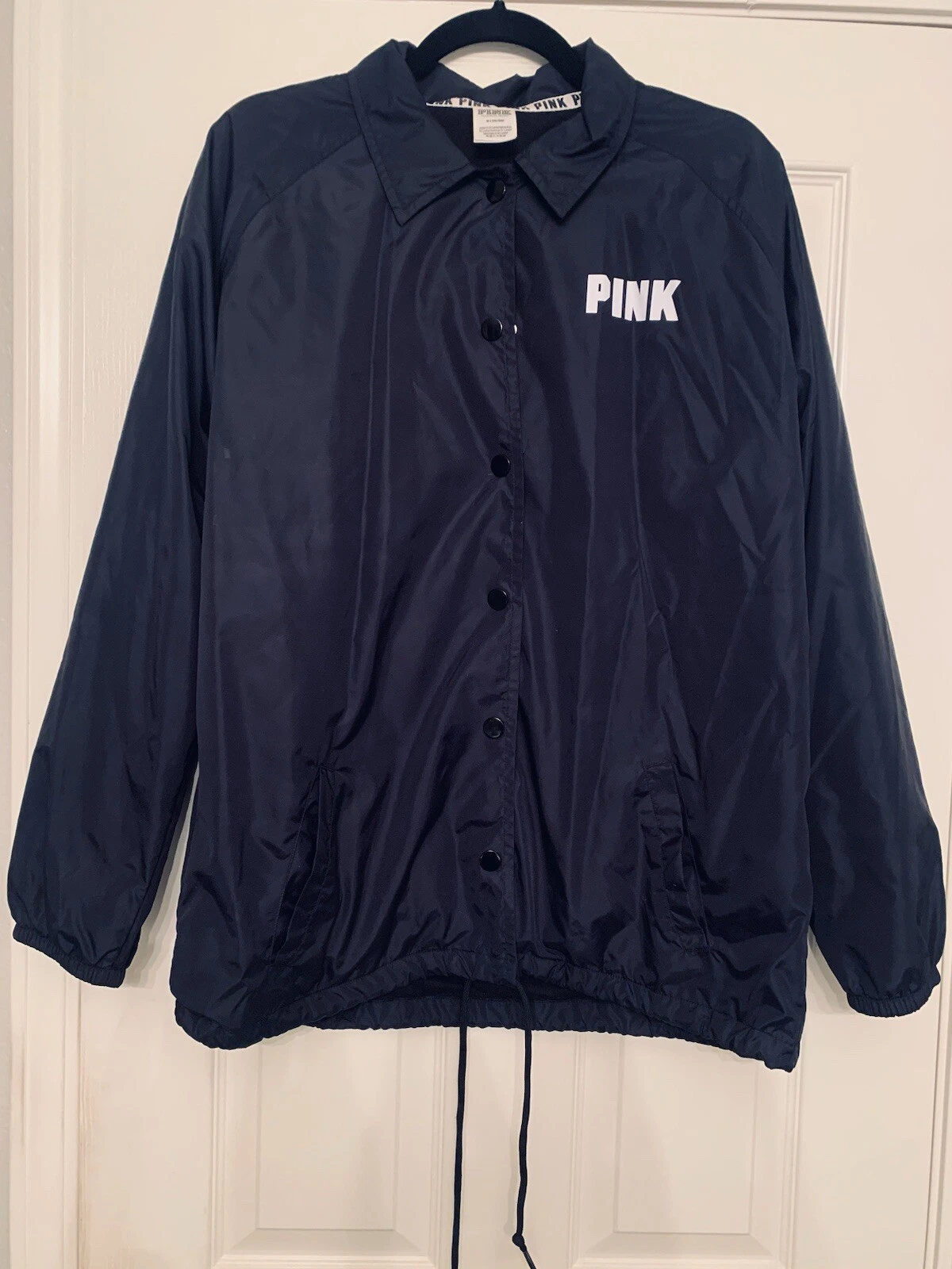 UNDERCOVER Giacca donna rosa Victorias Secret M nera allenatori giacca a vento logo foderato a scatto