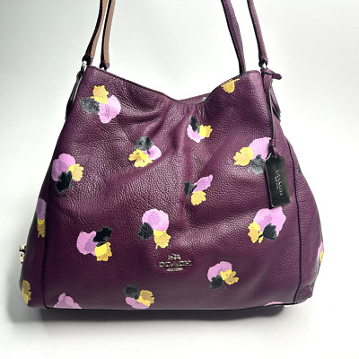 COACH 37160 Edie Shoulder Bag LIeya Plum/Field Flora Leather Handbag