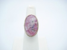 Sterling Silver 26.3mm Oval Pink Quartz Marbleized Ring Size 6.5