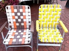 Vintage 1970s Set of 2 Folding Aluminum Webbed High Back Lawn Chairs  NEEDS WORK