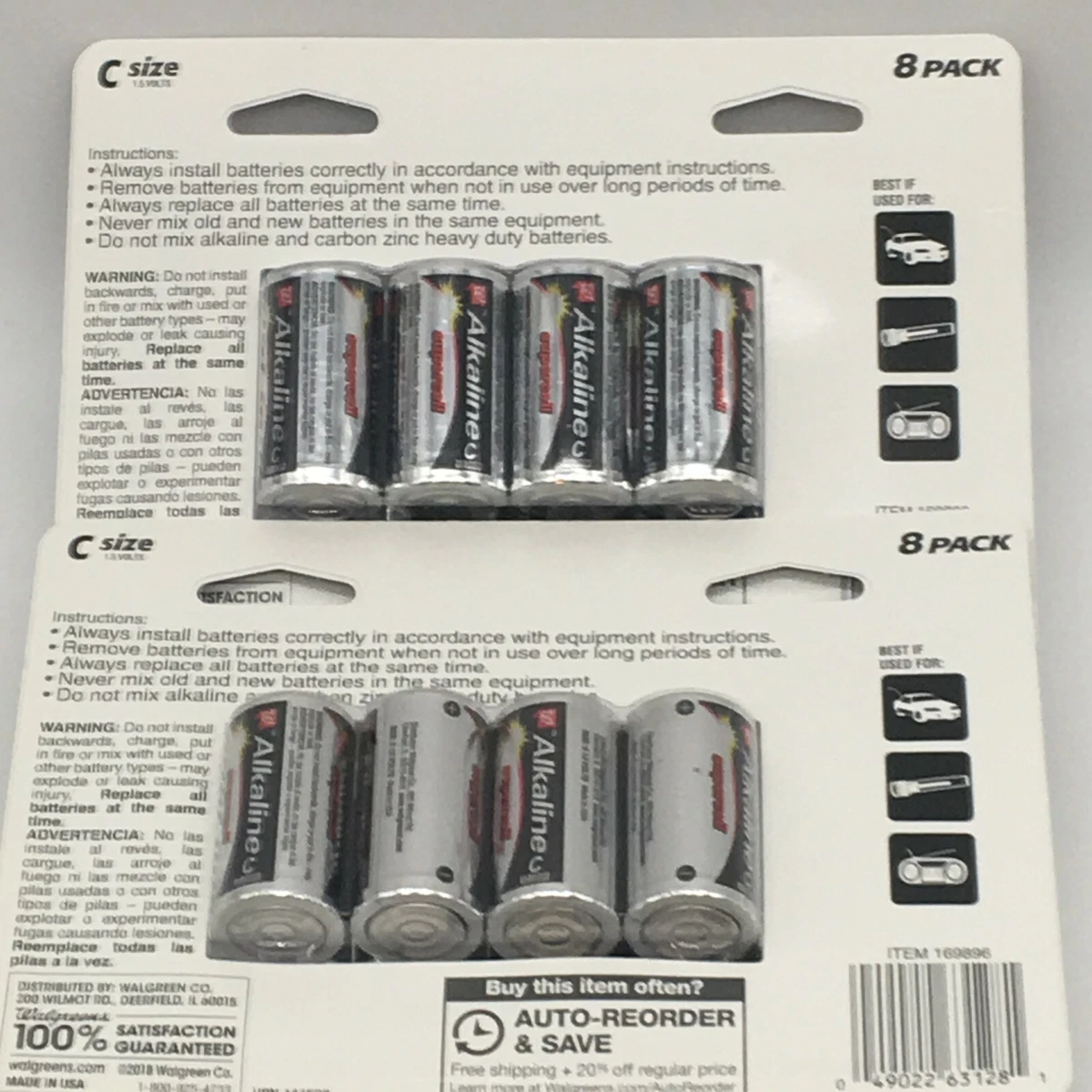 Battery Size C 2 Packs of 8 Walgreens Alkaline Supercell Batteries 16