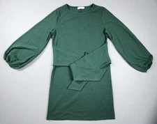 R. Vivimos Knit Bodycon Sweater Dress Size Large Green Long Sleeve Tie Waist