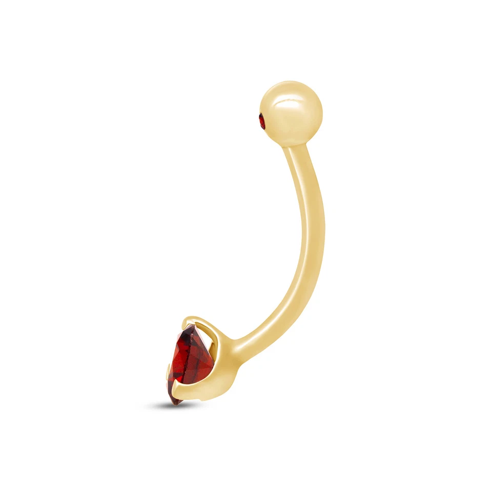 Belly Button Navel Ring Round Simulated Birthstone 14k Yellow Gold Plated Silver - Image 2 of 4